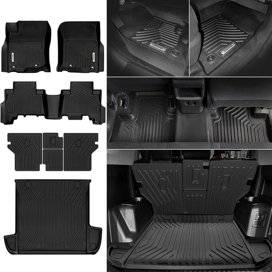 OEDRO Floor Mats Fit for Toyota 4Runner 2013-2024 5-Seater, Custom Fit TPE All Weather Trunk Mat with Backrest Car Accessories, Odorless Anti-Slip Back Seat Protector, Full Mat Set, Black