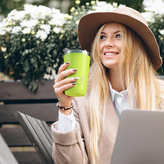 Ideus 20 oz Tumbler, Travel Coffee Mug with Splash Proof Sliding Lid, Double Wall Stainless Steel Vacuum Insulated Coffee Mug for Home and Office, Keep Beverages Hot or Cold, Apple Green