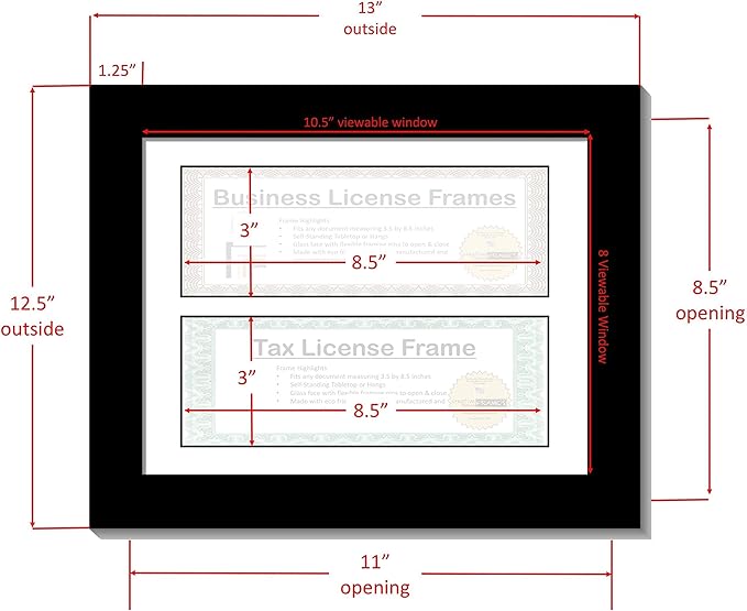 Creative Picture Frames [CL8.5x11bk] Black Double License Business Frames for Professionals 8.5 by 11-inch Frame w/Mat, Self Standing Easel Back and Hanger