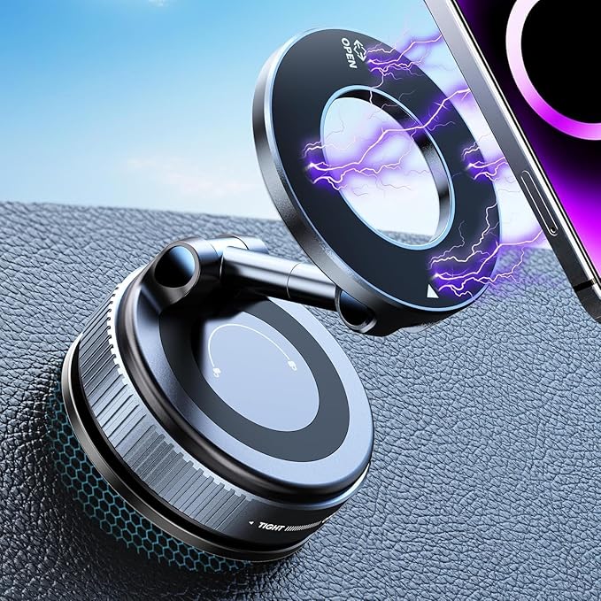2026 Upgraded Vacuum Magnetic Car Phone Holder 360° Reinforced 96LBS Ultra Suction Cup Phone Mount for MagSafe Cell Phone Holders for Your Car/Gym/Mirror Mount for iPhone & Android