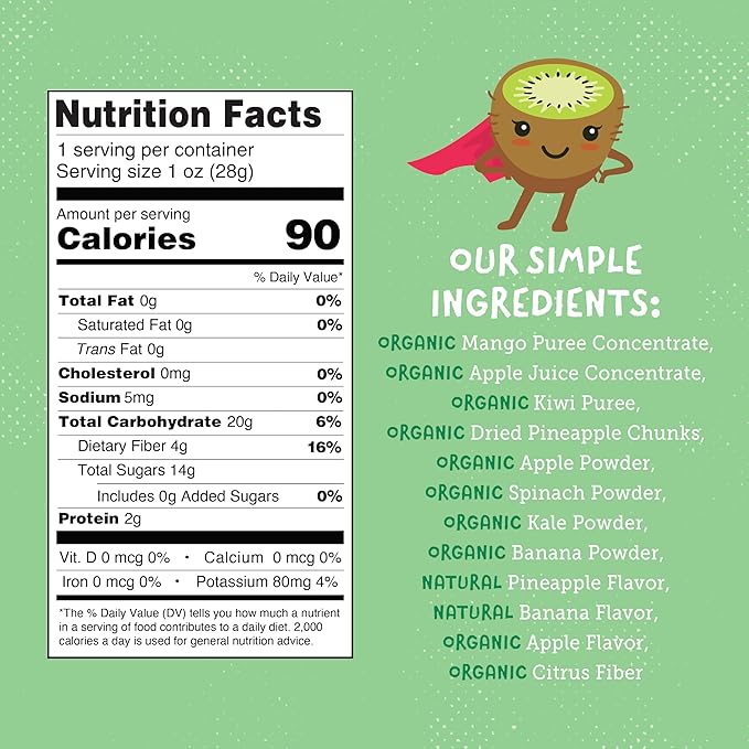 YOU LOVE FRUIT – SUPERGREEN & KIWI All Natural Fruit Snacks, Healthy Snack Pack, Real Fruit! Gluten Free, Non GMO, Vegan, Fiber packed, Low Fat, Kosher, Variety Pack, Great For Adding To Gift Box, 1.0 oz (Pack of 12)