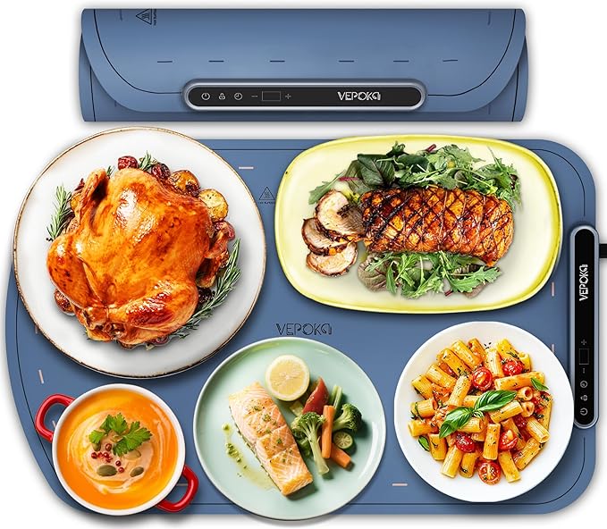 Warming Mat for Food, VEPOKA Food Warmer Mat for Countertop, Electric Warming Tray with 7 Temp Levels & Auto Shut-Off, Food Warmers for Parties, Ideal Gift for Kitchen & Buffet Use