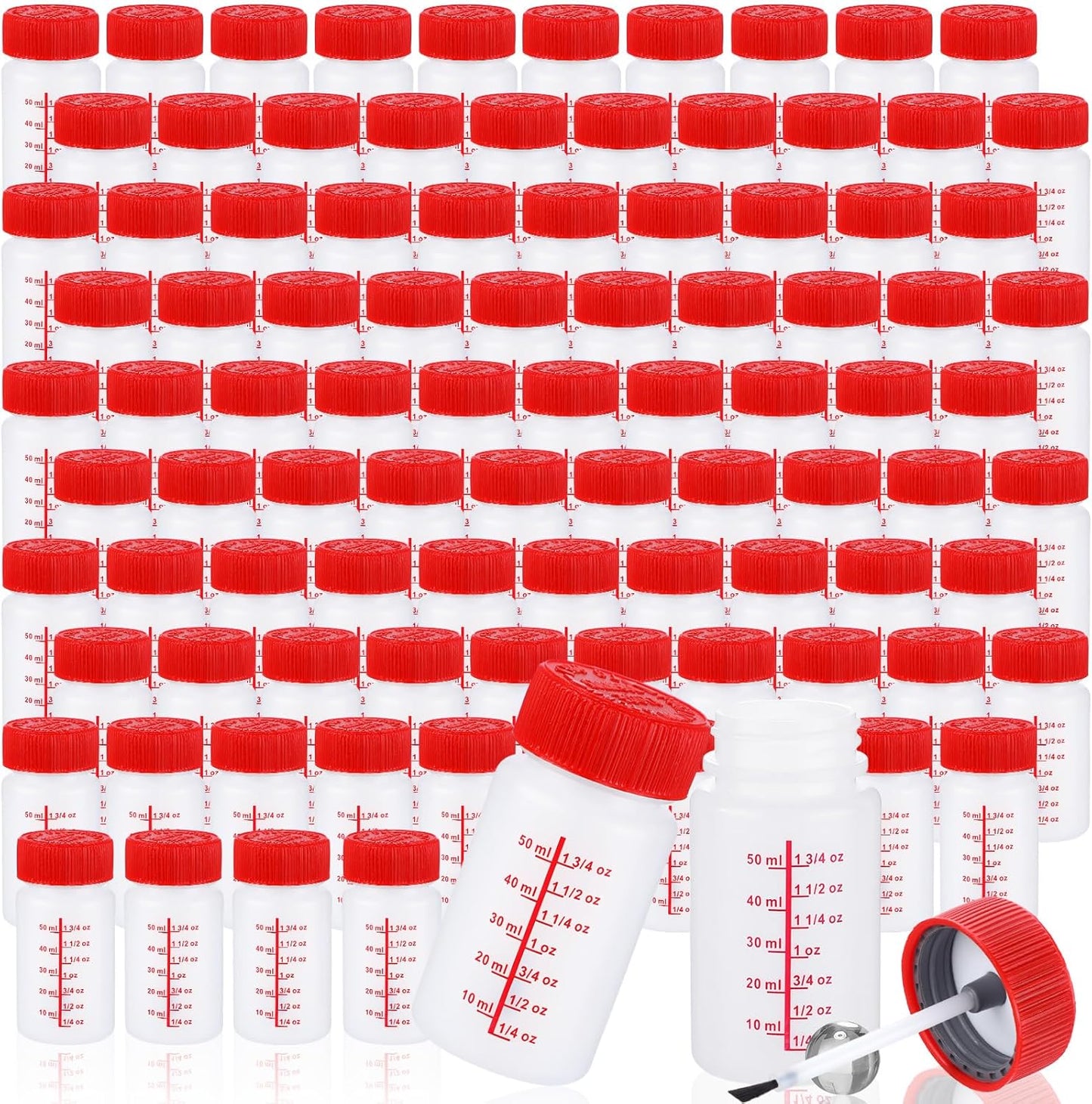 Mumufy 120 Pcs Paint Touch up Paint Bottles with Brush and Lid Empty Touch up Paint Bottle with Paint Mixing Balls 2 oz Fluid Capacity Leftover Paint Container for Car Scratches Repair (Red)