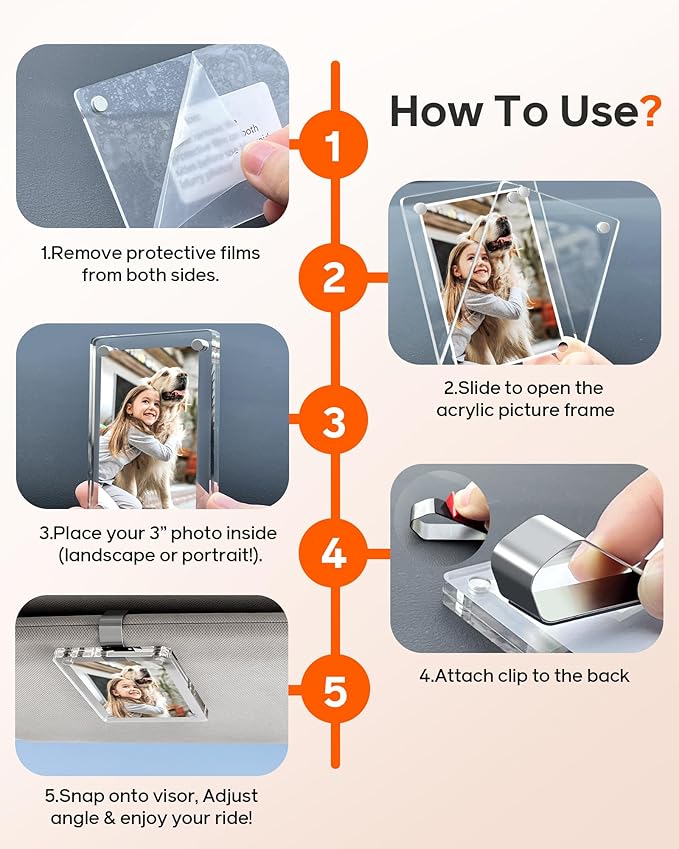 2Pcs 3"x3.5" Magnetic Car Visor Photo Holders - Strong Clip-on Picture Frames for Sun Visor - Personalized Photo Display for Family, Pets & Memories - Car Accessories Gift with Secure Clips