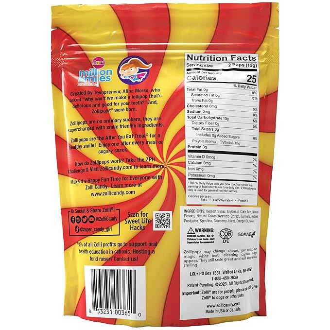 Zollipops Cherry-Pineapple Duo Pops - Sugar-Free, Allergy-Free, Vegan, KETO & Diabetic Friendly, Clean Teeth Candy, Red-Yellow - Enjoy the Dynamic Duo of Cherry and Pineapple