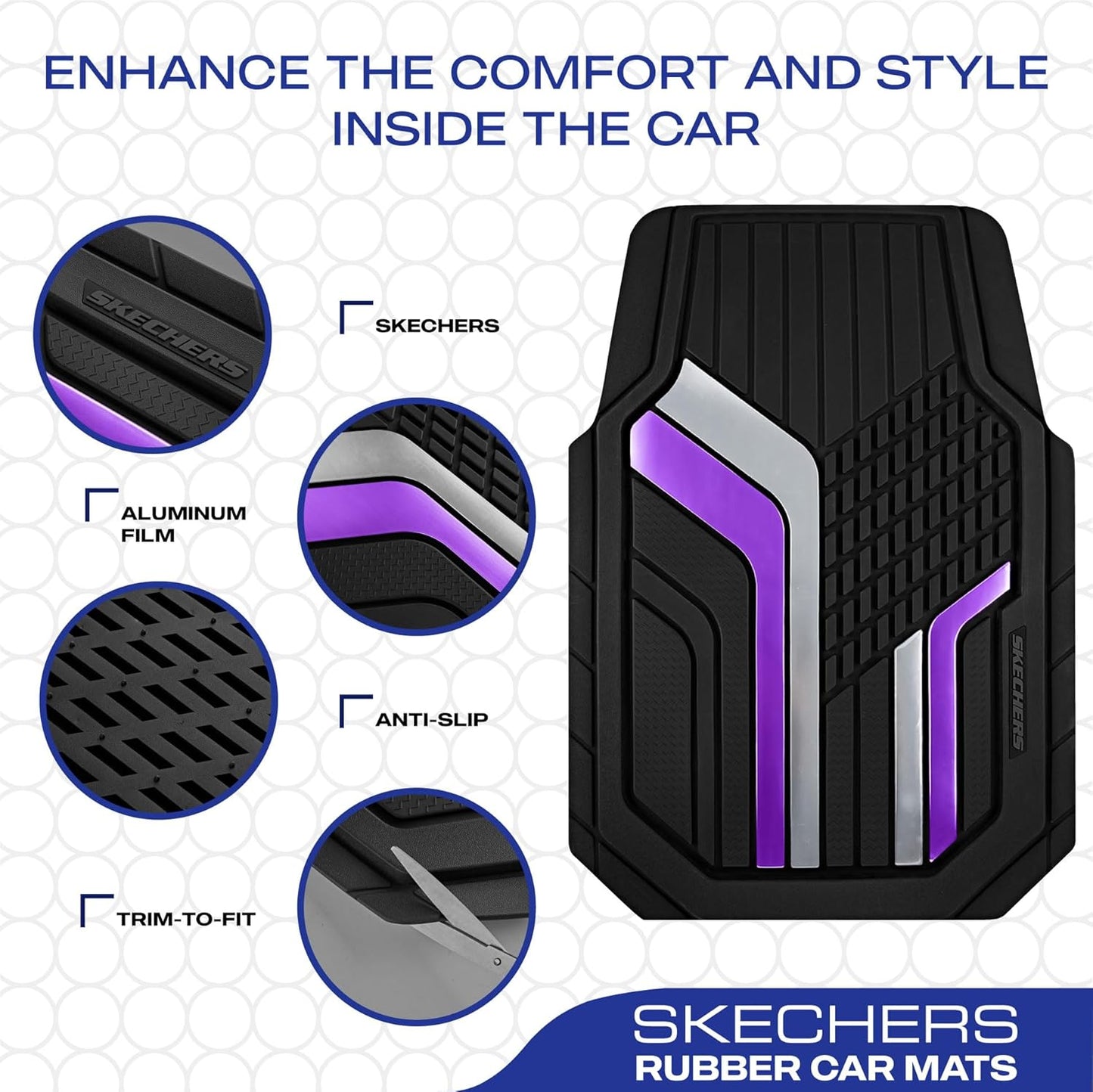 Skechers Heavy Duty Rubber Car Floor Mats,Dual Color Design Floor Mats,All Weather Car Mats,Waterproof Trim to Fit Universal Floor Car Accessories,Automotive Floor Mats for Cars Trucks Suvs,Purple