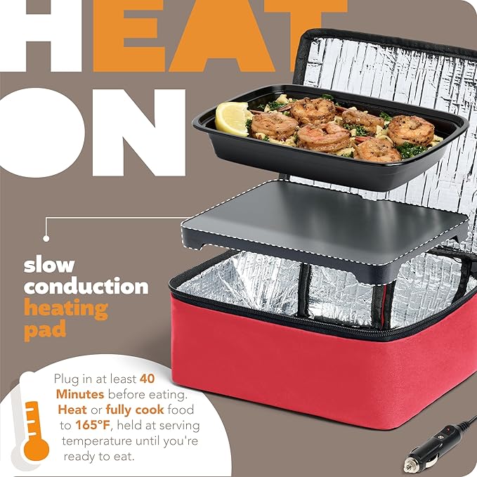 HOTLOGIC Mini Heated Lunch Box- Portable Electric Food Warmer for Men and Women - Great for Work, Office, and Construction - Cook, Reheat, and Eat on the Go - 12V - Red
