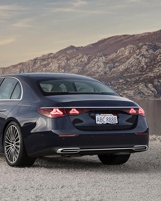Mountain License Plate Frames - 2 Pack Plastic Car Tag Frame with 3D Mountain Design, White on Black, Included Mountain Vinyl Sticker, Screws & Caps
