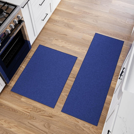Ottomanson 2-Piece Kitchen Rug Set - Non Slip, Runner & Small Area Rug - Solid - 20" x 59" & 2'3" x 3' - Durable, Stain Resistant for Entryway, Bedroom and Bathroom, Navy