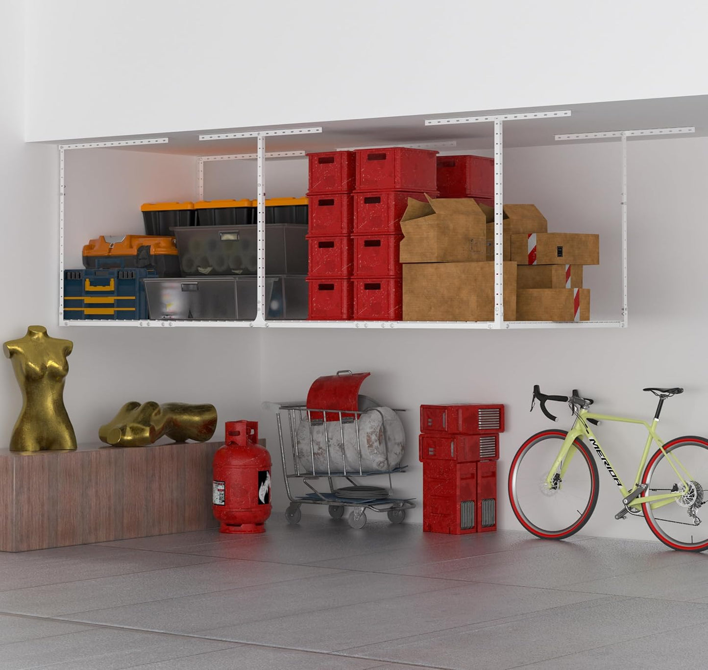 3 x 8FT Overhead Garage Storage Rack,Adjustable Ceiling Storage Racks,Garage Shelving Heavy Duty Storage Organizer System,600lbs Weight Capacity(White)