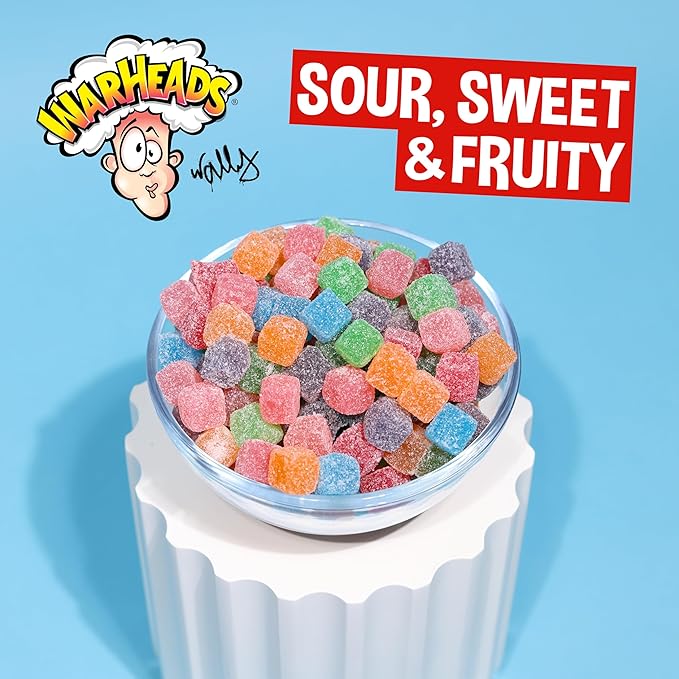WARHEADS Cubes - Sour, Sweet & Fruity Chewy Candy with New Sour Fruity Flavors: Orange, Watermelon, Blue Raspberry, Black Cherry, Strawberry & Green Apple - 2 lb Bulk Bag
