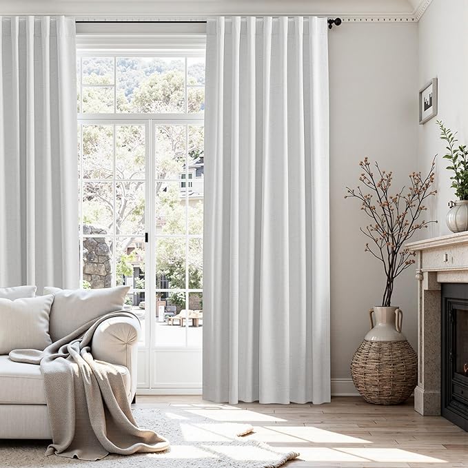 UHITECH Linen 100% Blackout Curtains 86 Inches Long Back Tab Rod Pocket Thermal Insulated for Living Room Natural Black Out Drapes for Bedroom Modern Farmhouse Curtain