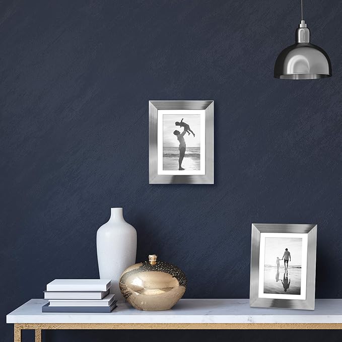 Americanflat 5x7 Picture Frame in Silver - Displays 4x6 With Mat and 5x7 Without Mat - Composite Wood with Polished Glass - Horizontal and Vertical Formats for Wall and Tabletop - Pack of 2