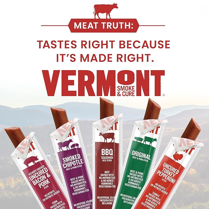 Vermont Smoke & Cure - Turkey Uncured Pepperoni Meat Sticks - Protein Snacks - On the Go Healthier Snack for Adults & Kids - 24 Count