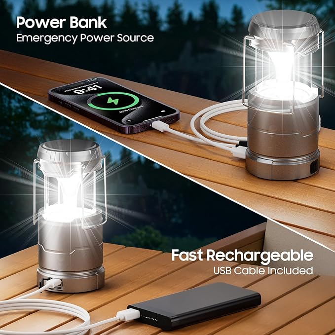 2 Pack Camping Lantern Rechargeable Collapsible, 65 LED 3 Light Modes Camping Lights, Stepless Dimming, Waterproof Portable Lanterns for Camping Power Outages Tent Emegency Home Hiking