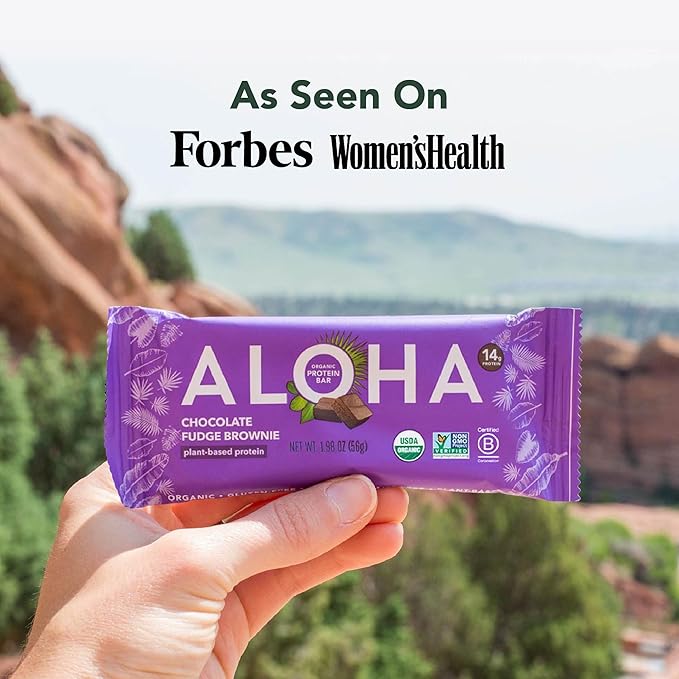 ALOHA Organic Plant-Based Protein Bars | Chocolate Fudge Brownie | Vegan, Gluten-Free, Paleo, Low-Carb, Non-GMO, Soy-Free, 12 Count