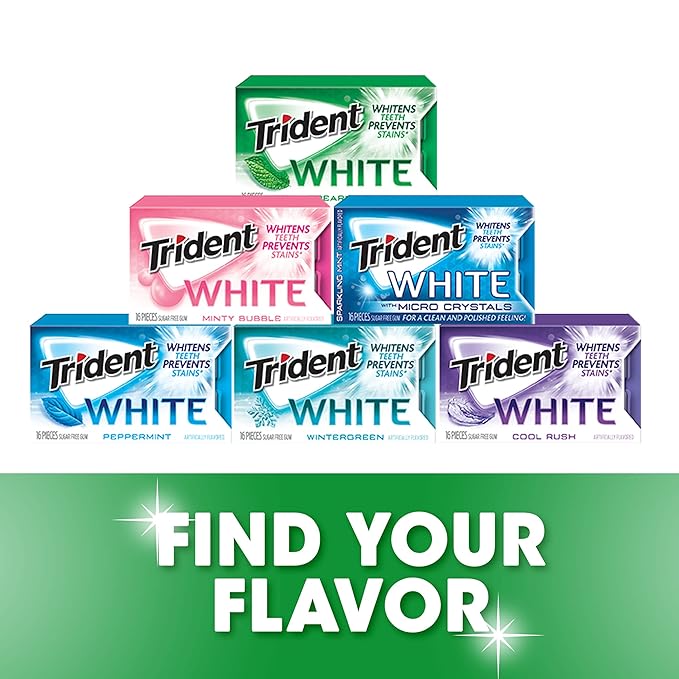 Trident White Spearmint Sugar-Free Chewing Gum, 9 Pack of 16 Pieces (144 Total Pieces)