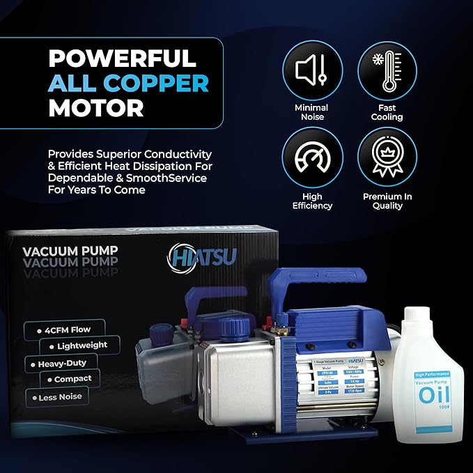 4 CFM Vacuum Pump for AC System - HVAC Vacuum Pump - 1/4 HP Automotive AC Vacuum Pump - 110V/60Hz Air Conditioning Vacuum Pumps Mini Split