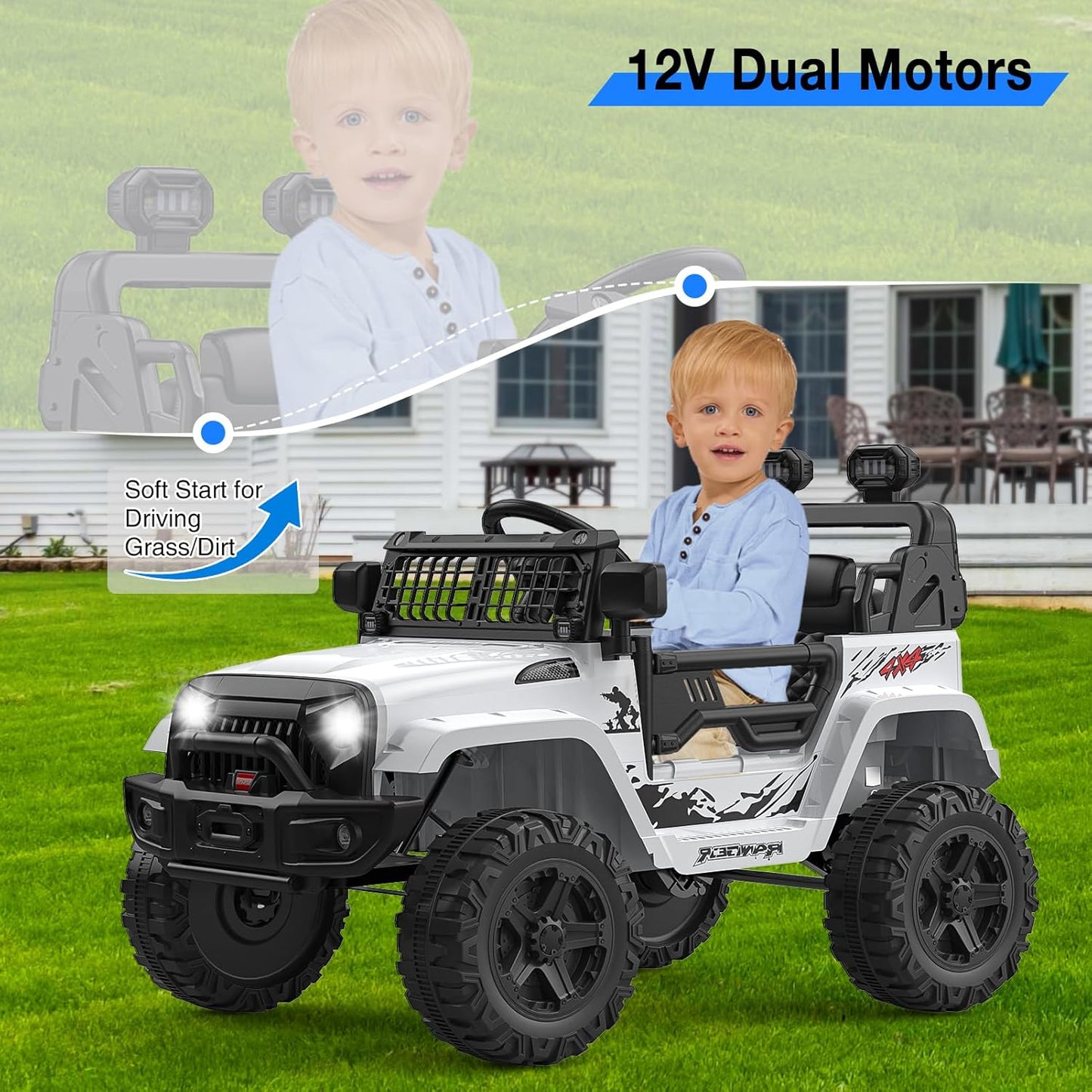 12V Kids Electric Ride On Truck Car w/Parent Remote Control, Spring Suspension, LED Lights & AUX Port | Outdoor Ride Toy for Boys Girls