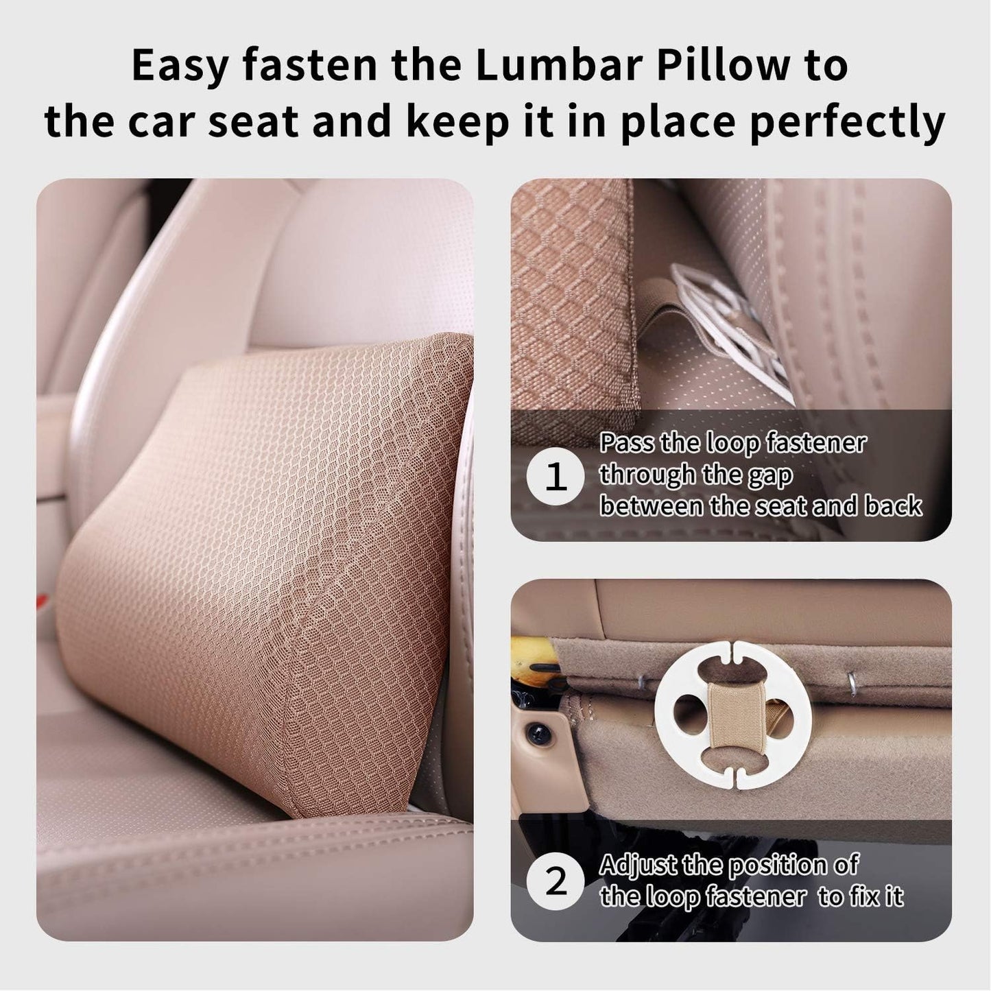 Memory Foam Lumbar Support Pillow for Car - Lower Back Support Cushion for Driving, Back Pain Relief for Car Seat, Office Chair, Wheelchair (Beige)