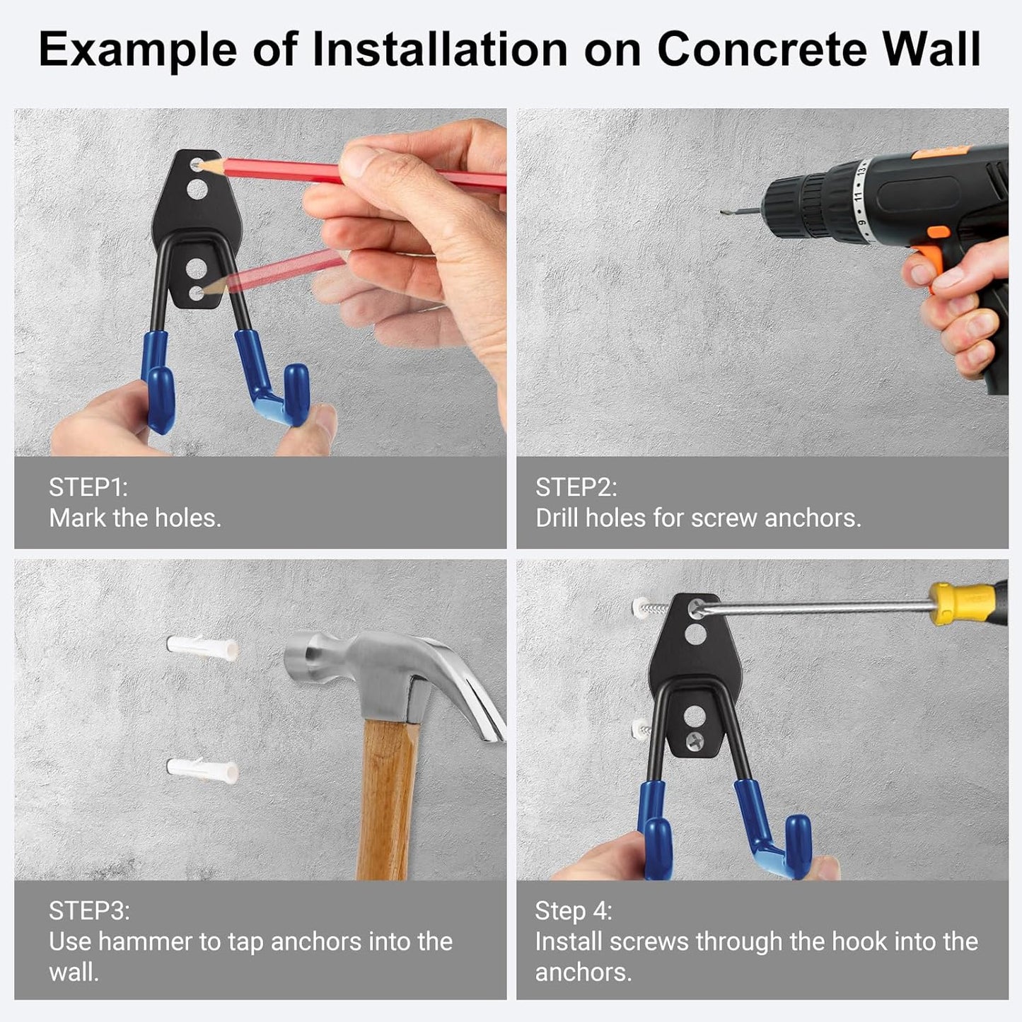 Garage Hook Heavy Duty Wall Storage Hangers, 30 Pack Garage Storage Hooks Steel Tool Blue for Ladders, Ropes, Garden Tools