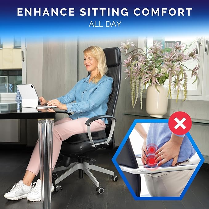 Healthfix® Memory Foam Seat Cushion for Office Chair & Car – Orthopedic Coccyx Pillow for Tailbone & Sciatica Pain Relief – Premium Comfort Chair Pad with Washable Cover and Non-Slip Bottom (Soft)