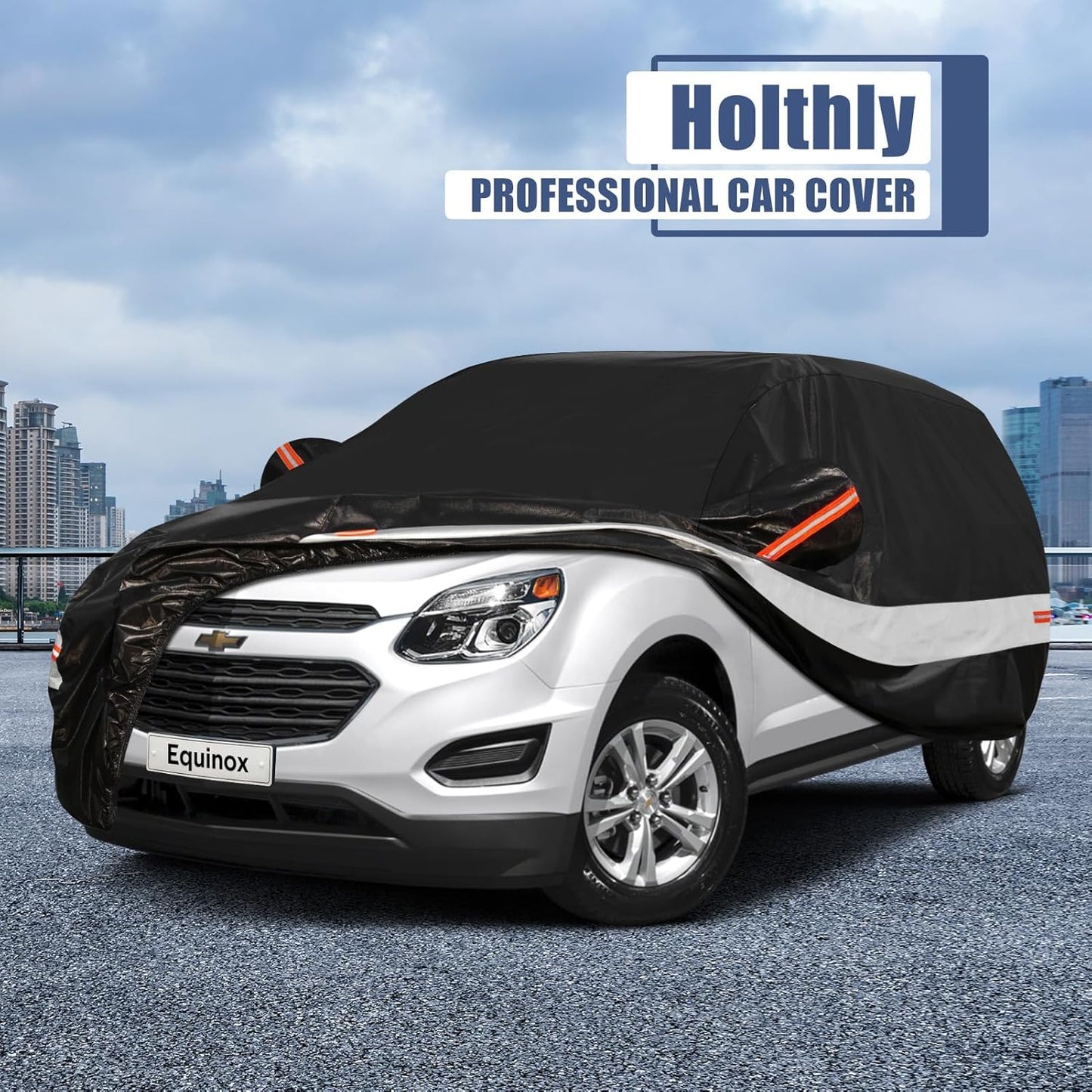 10 Layers SUV Car Cover Custom Fit for Chevrolet Chevy Equinox (2005-2024) Waterproof All Weather for Automobiles, Outdoor Full Cover Sun UV Rain Protection with Cotton.Black