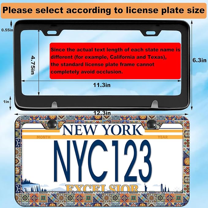 1-Pack Mexican Tiles License Plate Frames for Women Man, 2 Holes Mandala Boho Aluminum License Plate Holder,License Plate Cover fits Vehicles 12.3" x 6.3" with Keychain Wrist Lanyard