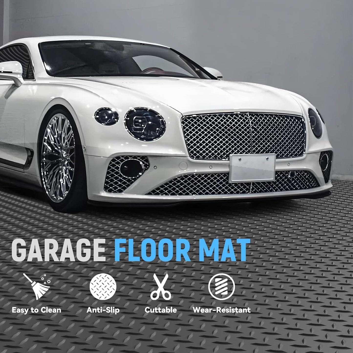 4x6 FT Garage Floor Mat,2.8mm Thickened PVC Flooring Roll for Under Car,24 SQFT Diamond Plate Gray Garage Mats for Truck,Trailer,SUVs,Van,Golf Cart,Motorcycle（Included Tapes）