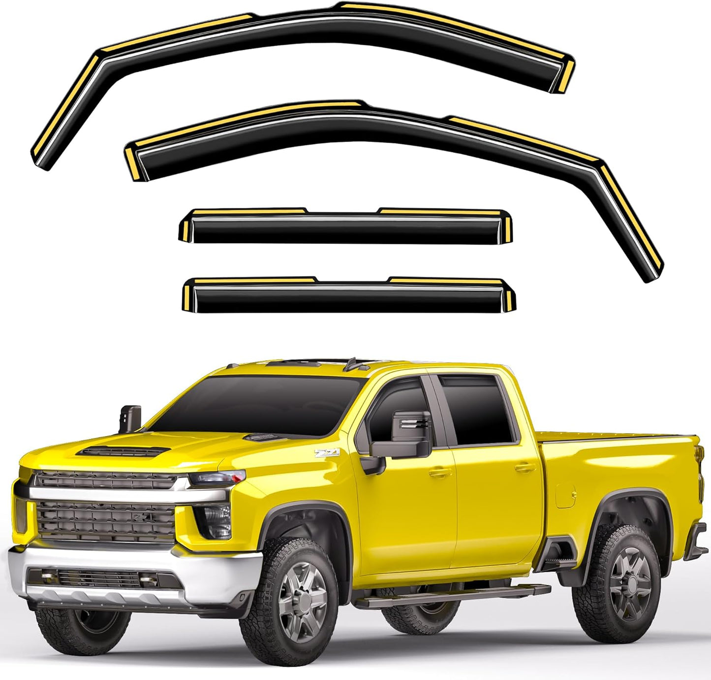 in-Channel Window Rain Guards Fit for Truck Chevy Silverado/GMC Sierra 2500HD/3500HD 2020-2025 Crew Cab, Extra Durable Window Deflectors Vent Visors Shades Exterior Car Accessories