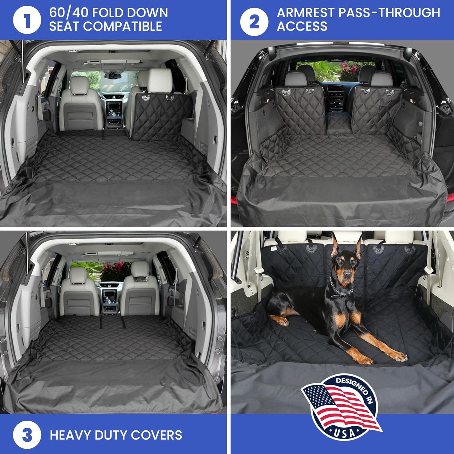 4Knines SUV Cargo Liner for Dogs, Trunk Mat for SUV, Durable Cargo Cover, Protector – Compatible with 60/40 Split Bench & Armrest Pass-Through, Waterproof, Machine Washable, Non-Slip (Small, Black)