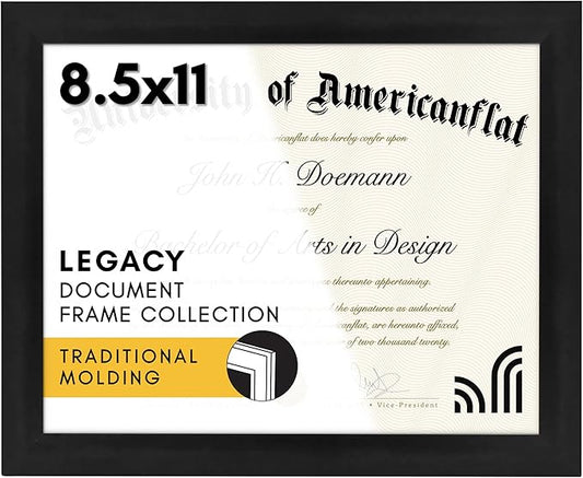 Americanflat 8.5x11 Diploma Frame in Black with Shatter Resistant Glass - Horizontal and Vertical Formats for Wall and Tabletop