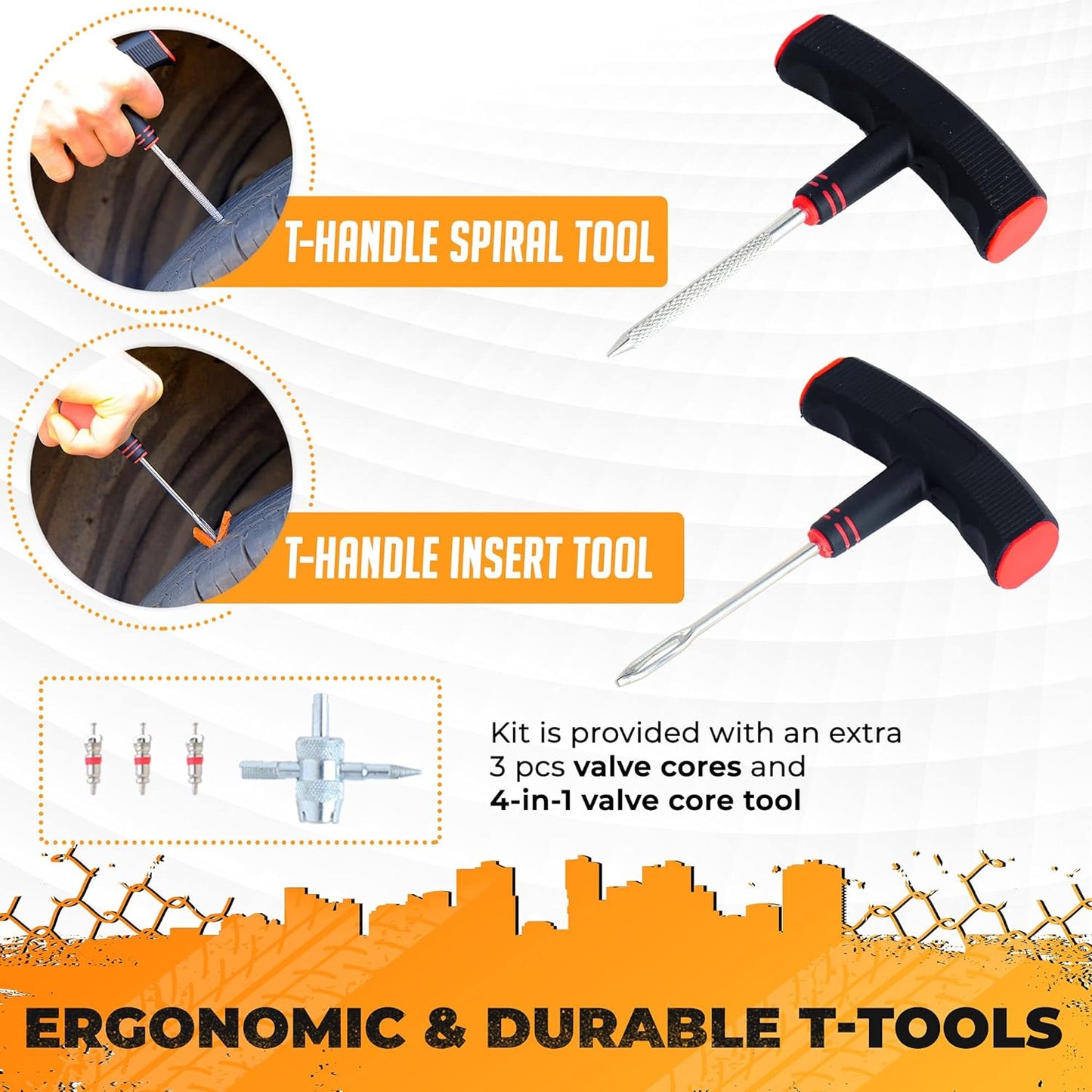 Vehiclex Tire Repair Kit for Plug and Patch - 30 Pcs Kit with Pliers for Car, Motorcycle, ATV, Tractor, Lawn Mower
