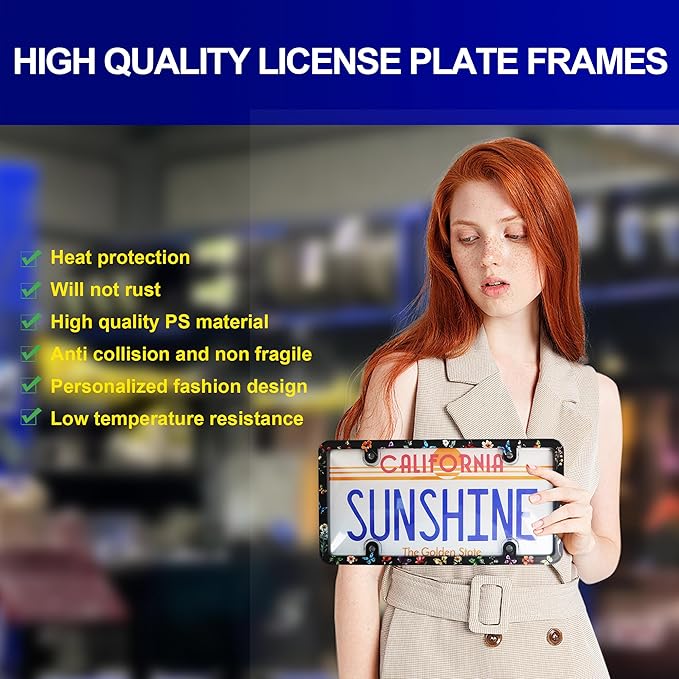 2pcs License Plate Protector Unbreakable License Plate Frames and Covers Set Front and Rear Clear License Plate Cover Butterfly Flowers License Plate Frames Fits Standard Us Plates with Screws Caps