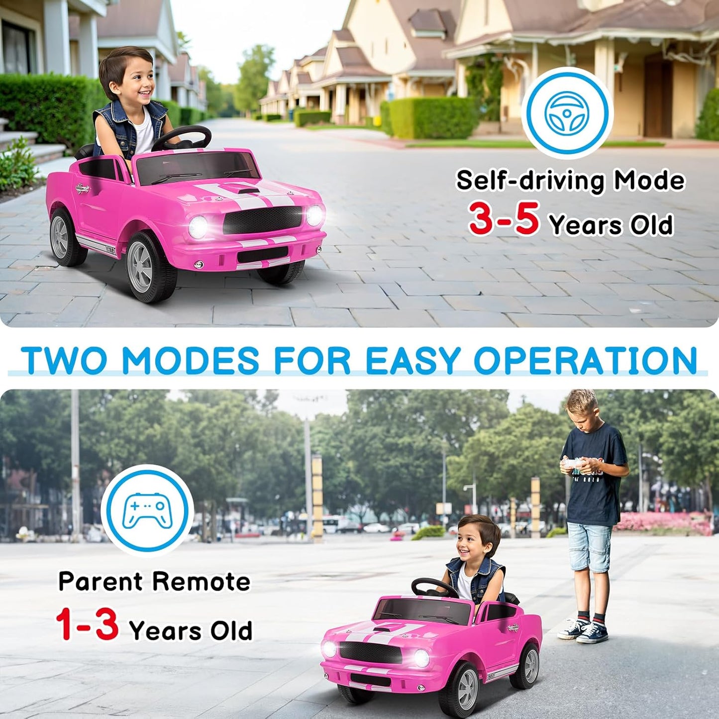 Winado 12V Licensed Shelby Electric Car for Kids, Battery Powered Ride On Toy for Toddlers with Remote Control, Upgrade Panel, Bluetooth, Shock Absorbers, Safety Belt, 3 Speeds, LED Lights - Pink