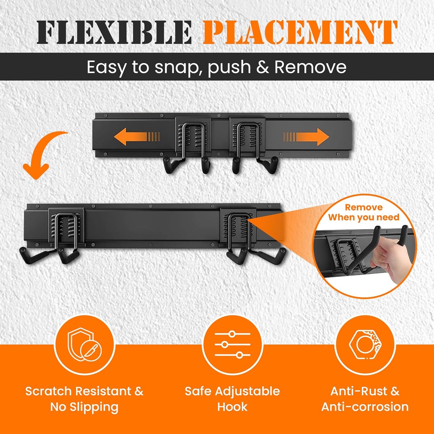Garage Storage, Garage Organization, Garage Tool Organizer Wall Mount, Garden Tool Organization and Storage 48.1 Inches, Max 450lbs Adjustable Metal Hooks, Hangers Garden Yard Tool Rack,