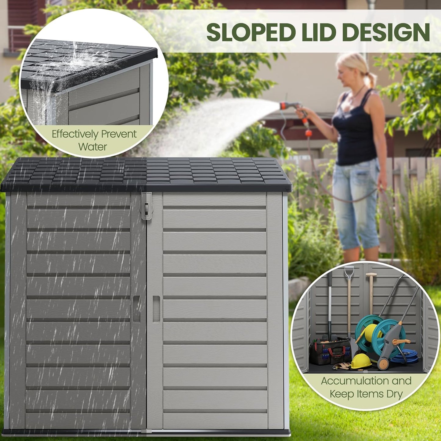 Outdoor Trash Can Storage Shed 4.6 x 4.1 FT, 304 Gallon Resin Shed with Lockable Doors & Lift Lid, Waterproof Outdoor Storage for Garden Tools, Cushions & Patio Equipment