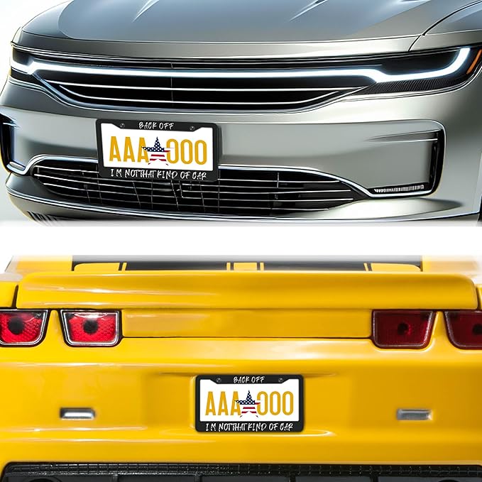 License Plate Frames Black and White License Plate Mount Back Off I’m Not That Kind of Car Aluminum Metal Car Accessory 2 Pack with Screw Covers Set