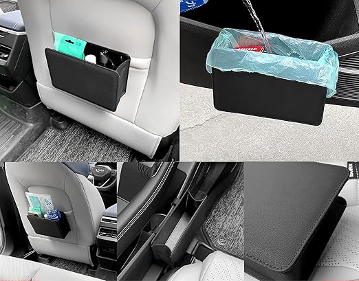 Car Trash Can Multi-Function Garbage,Small Automotive Door Organizer,Leather Car Trash Can Front Seat,Car Seat Back Storage Box (Black)