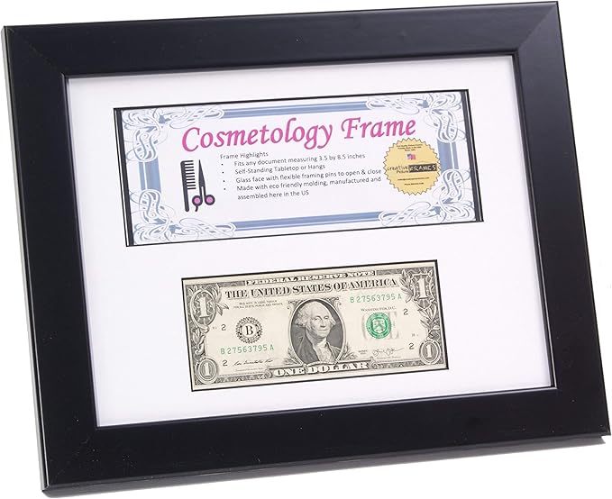 Creative Picture Frames Cl8.5X11Bk-W Black Double License Business Frames, Mat Holds Two 3.5X8.75 License Or Media With Self Standing Easel And Wall Hanger