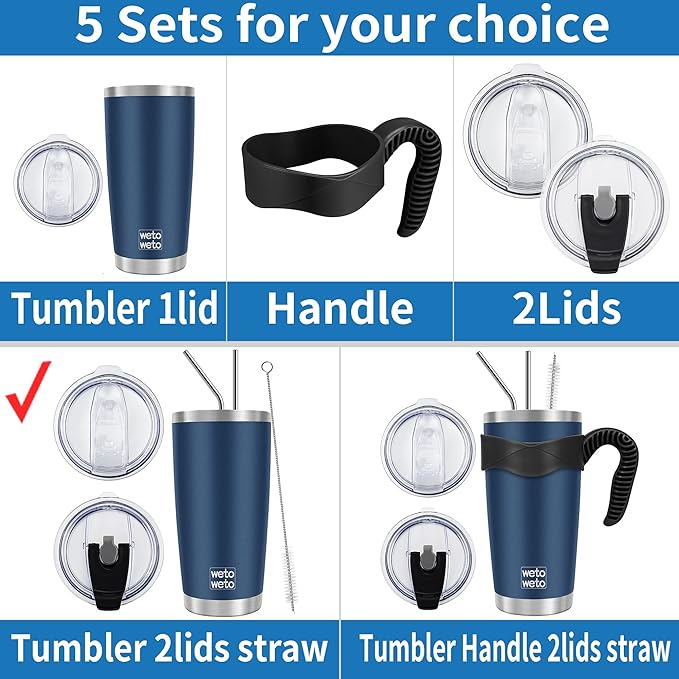 WETOWETO 20oz Tumbler with 2 lids and 2 straws, Stainless Steel Vacuum Insulated Water Coffee Tumbler Cup, Double Wall Powder Coated Leak-proof Travel Mug (Red, 1 Pack)