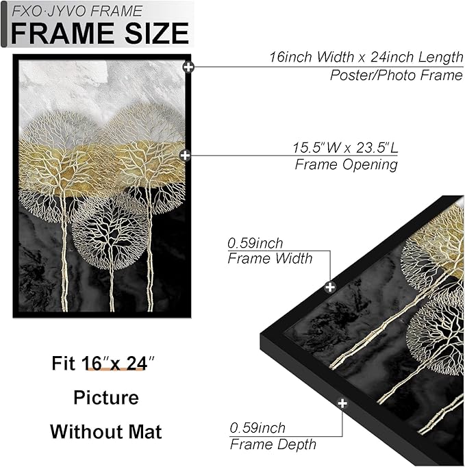 16x24 Picture Frame, Display Poster 12x18 with Mat or 16 x 24 Without Mat, Light Weight and High Transparent 16 by 24 Frame for Wall - 1 Pack/Black/16 x24