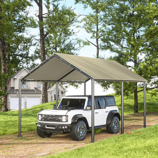 Grezone 10 x 20ft Heavy Duty Carport,Portable Car Tent Garage,All Season UV Resistant Car Canopy for Auto,Truck,Boat,Car (Beige)