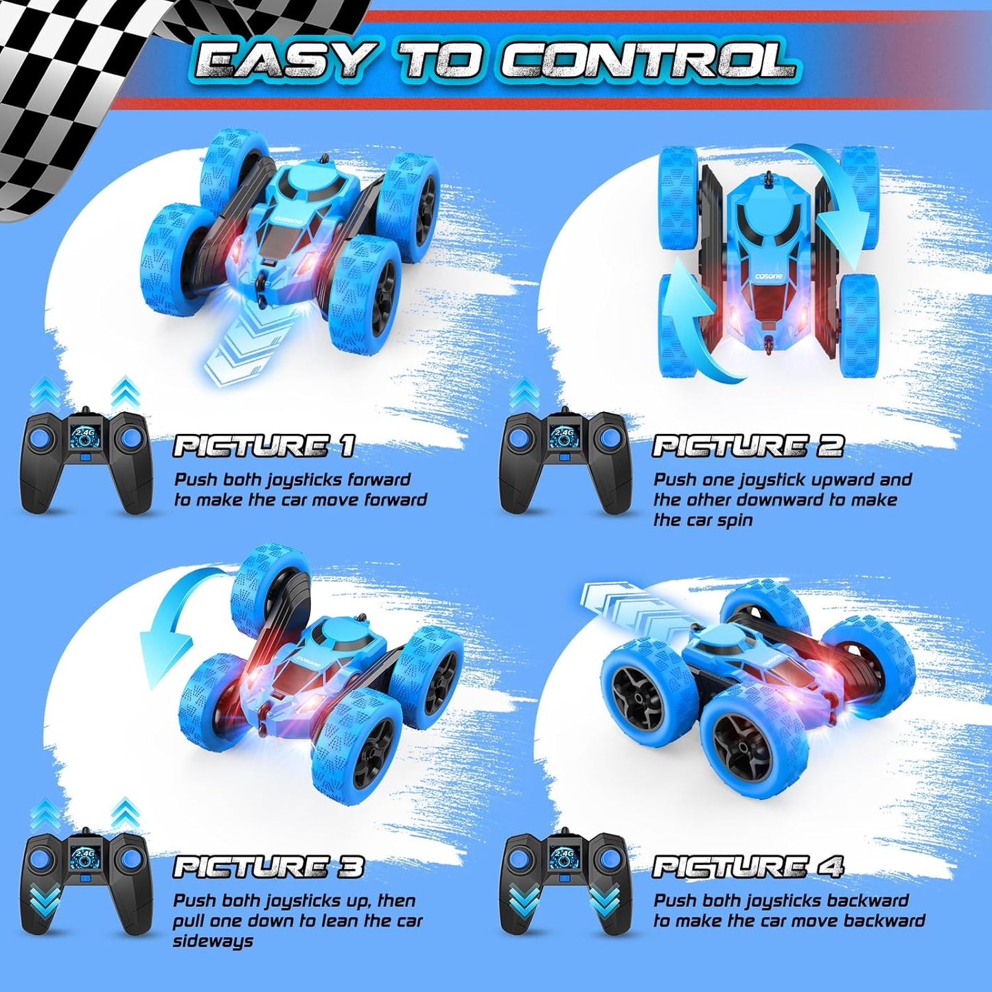 cosone Remote Control Car RC Cars for Kids Toys Rechargeable 360° Rotating 2.4Ghz RC Stunt Car for Kids Birthday Gift for 6 Years Old Boys Toys 6 7 8 9 10 Years Old Boy Gift Ideas