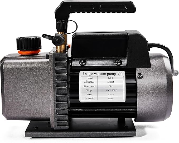 SUNROAD 3.5 CFM Vacuum Pump,110V 1/4 HP Single Stage Rotary Vane Air Vacuum Pump for HVAC AUTO AC Refrigerant Recharging, Applicable to R134a R12 R22 R410a R502 System