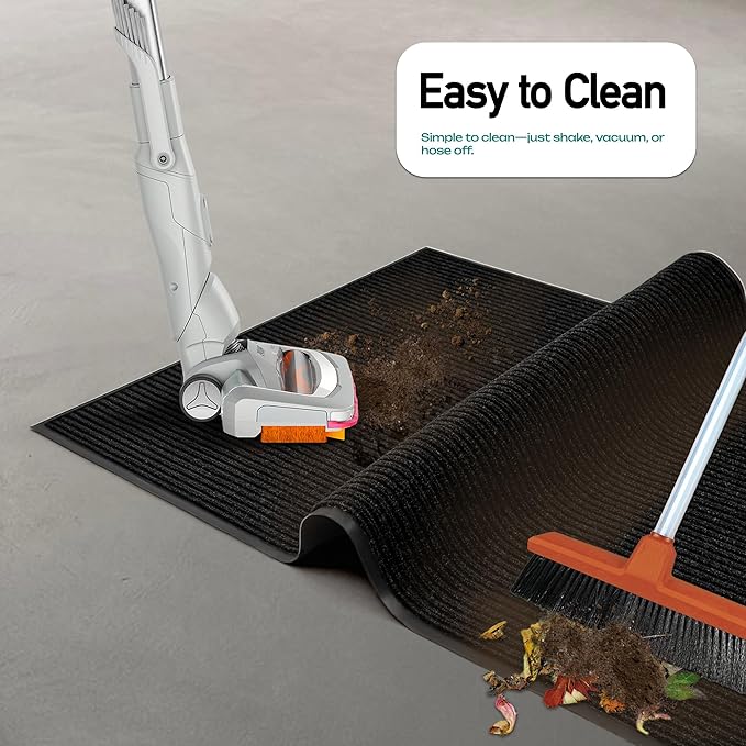 MaxMat® Oversized Rubber Door Mat - Heavy Duty, Waterproof, Low-Profile, Easy to Clean, Commercial Floor Mat (3 x 16 Feet, Black, MXM-RIB0316BK)