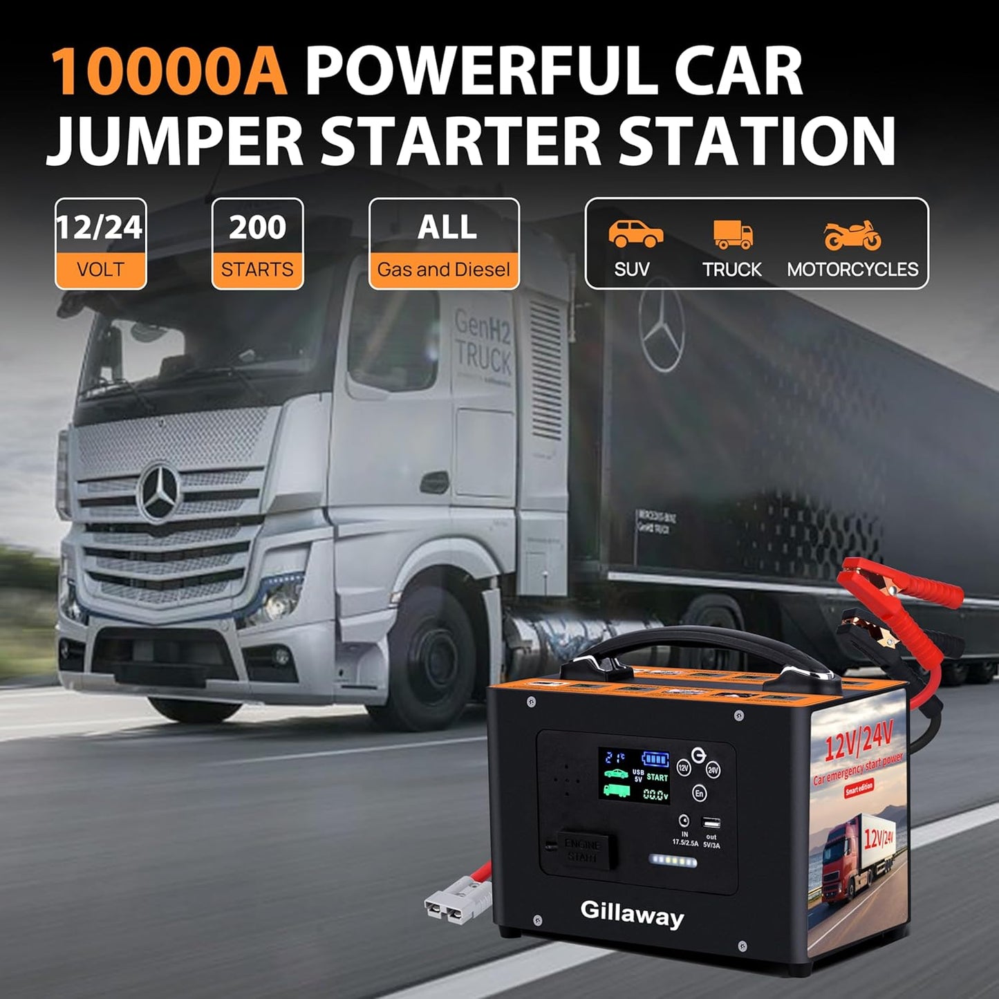 10000A Jump Starter, 24V 155WH Car Jump Starter Battery Pack for All Gas & All Diesel Engine, Portable Truck Jump Starter, Power Station for Camping Essentials, Portable Power Bank (V10-1)