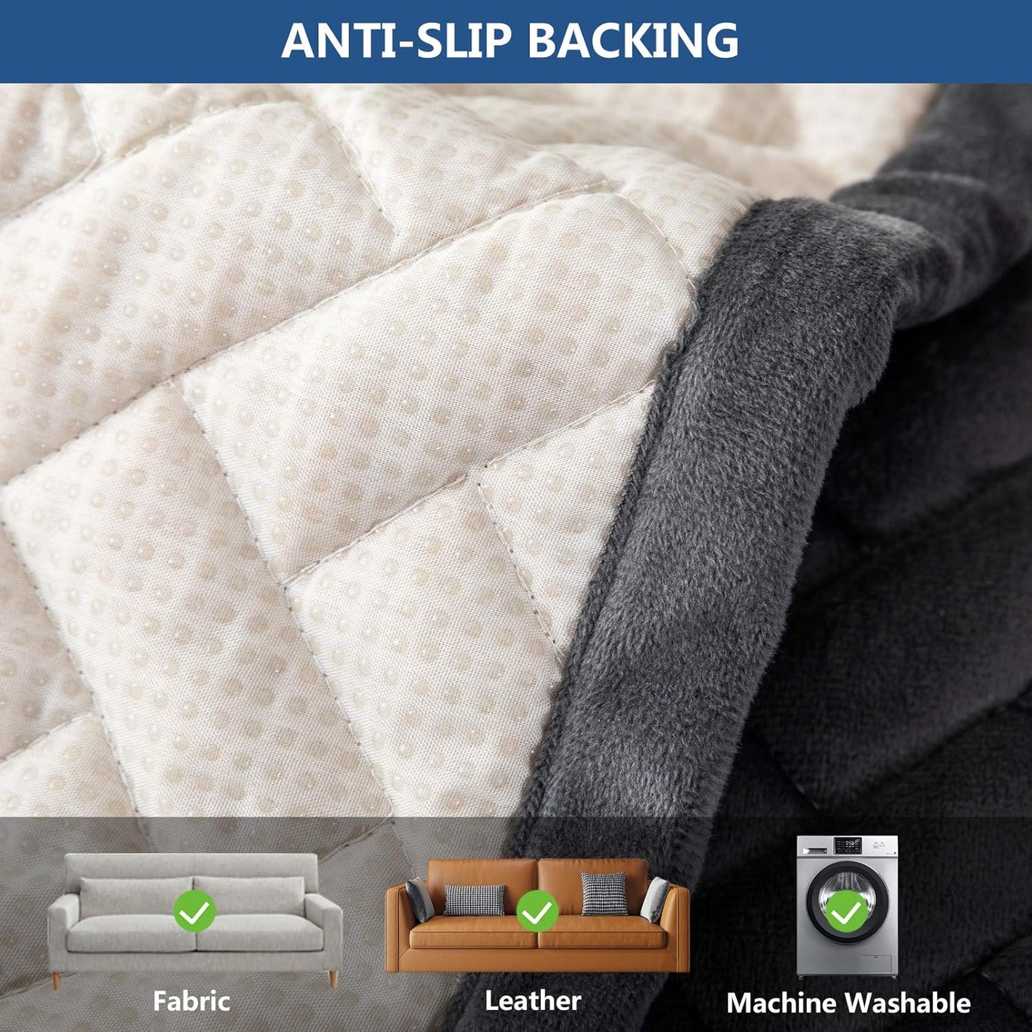 Eismodra Couch Cover,Sectional Couch Covers,Sofa Covers for 3 Cushion Couch,Anti-Slip Sofa Slipcovers for Dogs Cats Kids Loveseat Recliner L Shaped Armrest Backrest,Dark Gray 36''x70''(Only 1 Piece)