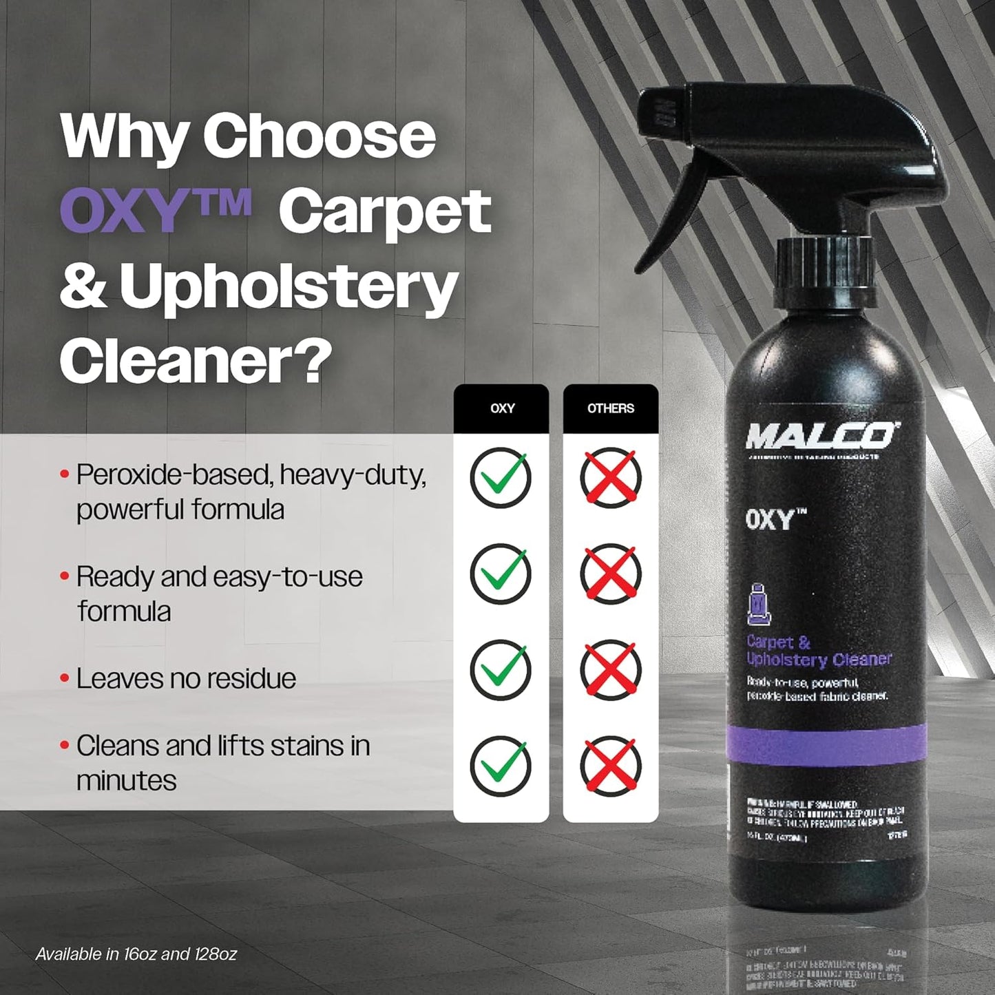Malco OXY Carpet & Upholstery Cleaner - Stain Remover Spray for Car Interior Fabric/Cleans the Toughest Vehicle Stains/Deep Cleaning Liquid Formula / 1 Gallon (127801)
