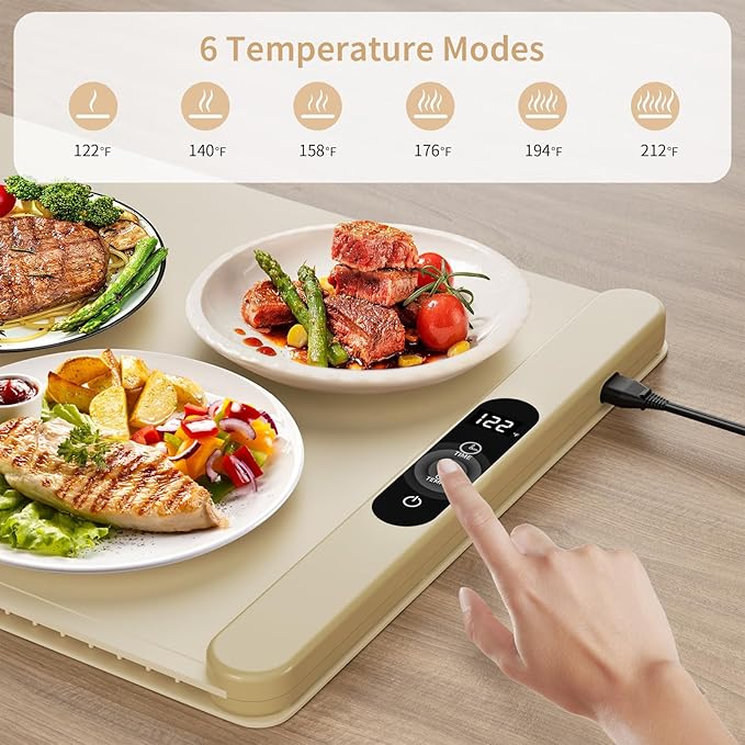 Food Warming Mat,Upgrade Graphene Fast Full-Surface Heating Mat, Electric Warming Tray with 6 Temperature and 6HoursTimer, Portable Rollable Food Warmer Perfect For Parties Buffet and Home Dinners